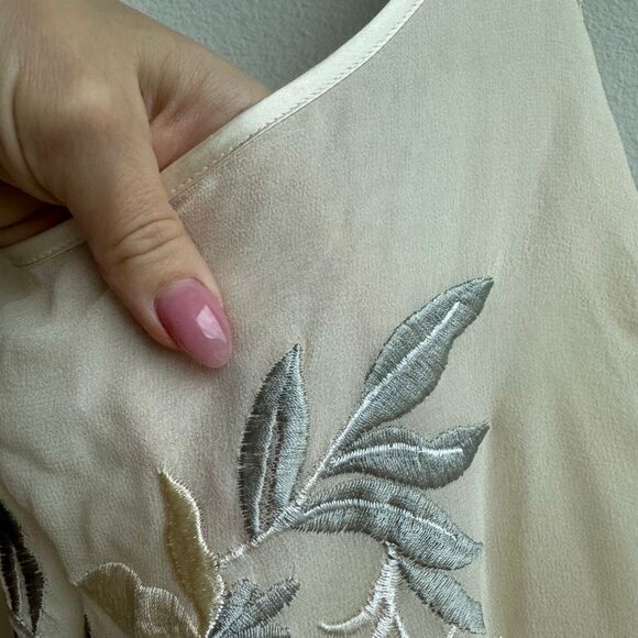 Vintage Soft Surroundings 100% Silk Embroidered Floral Ivory Slip Dress Size XL - Picture 8 of 9